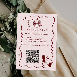 レトロで幻想的なドゥードルデザインの結婚式ウェブサイトQRコード エンクロージャーカード