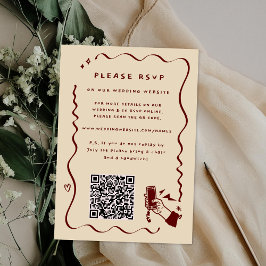 レトロで幻想的なドゥードルデザインの結婚式ウェブサイトQRコード 出欠カード