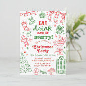レトロで愛らしい赤と緑のクリスマスパーティー 招待状 (スタンド正面)