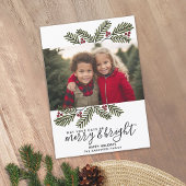 レトロで明るいクリスマス 松の枝 写真入り1枚 シーズンカード