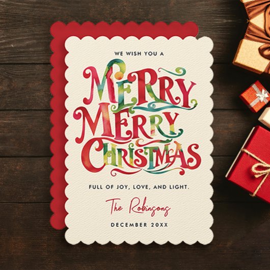 レトロで楽しいクリスマスのカラフルな水彩タイポグラフィ