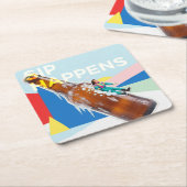 レトロで楽しいコースター「Sip Happens」 スクエアペーパーコースター (アングル)