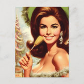 レトロで美しいクリスマスの女性 ポストカード (正面)