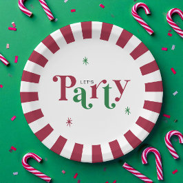 レトロで遊び心のあるクリスマスパーティーグリーンとレッド ペーパープレート