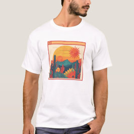 レトロで遊び心のあるボホスタイルのサンセット風景 Tシャツ