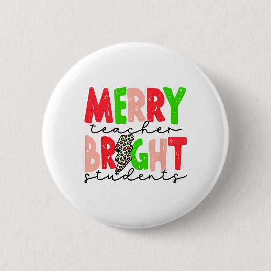 レトロで陽気な先生と明るい生徒たちの楽しいクリスマス 缶バッジ (正面)