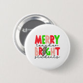 レトロで陽気な先生と明るい生徒たちの楽しいクリスマス 缶バッジ (正面&裏面)