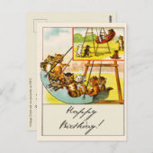 レトロで面白い猫たちがブランコで遊ぶお誕生日おめでとう！ ポストカード (正面/裏面)