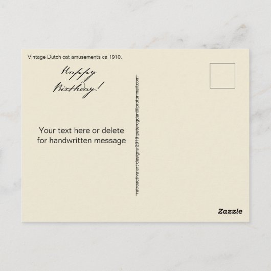 レトロで面白い猫たちがブランコで遊ぶお誕生日おめでとう！ ポストカード (裏面)