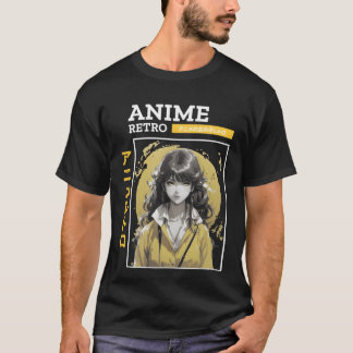レトロで面白い黄色いアニメ少女 Tシャツ