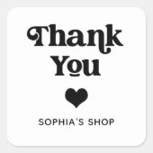 レトロとボホブラックアンドホワイトブランディングありがとう スクエアシール (正面)