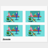 レトロと犬のステッカー 長方形シール (シート)