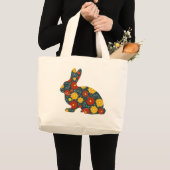 レトロと黄色の花を持つウサギ ラージトートバッグ (正面(商品))