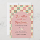 レトロとGroovyフローラ1970s結婚式招待状 招待状 (正面)