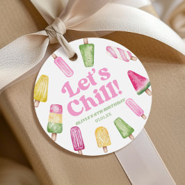 レトロなおもちゃのピンクのアイスクリームの誕生日パーティー Let's Chill フェイバータグ