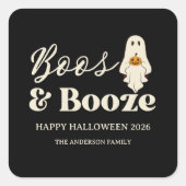 レトロなお化けとお酒のハロウィン スクエアシール (正面)