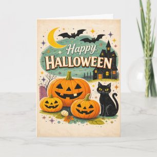 レトロなお化け屋敷のヴィンテージ・ハロウィン カード