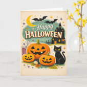 レトロなお化け屋敷のヴィンテージ・ハロウィン カード (黄色い花)