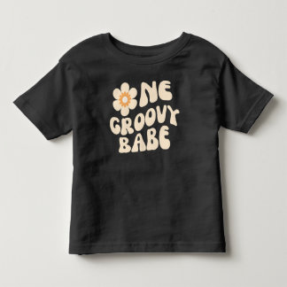 レトロなお花の70年代風バースデーガール トドラーTシャツ