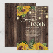 レトロなひまわりのイルミネーション 100歳の誕生日おめでとう 招待状 (正面/裏面)