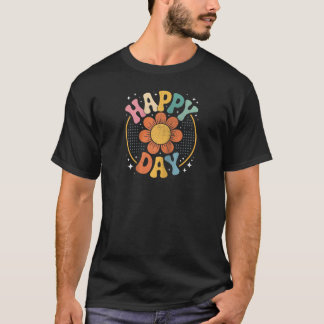 レトロなひまわりのビジュアルがヒッピースタイルを彩るビンテージ風Happy Vintage Day Tシャツ