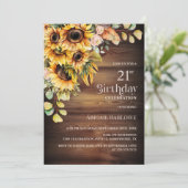レトロなひまわりの花のウッド 21歳の誕生日パーティー 招待状 (スタンド正面)