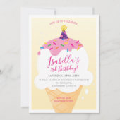 レトロなアイスクリームコーン　黄色　子供の誕生日パーティー 招待状 (正面)