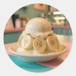 レトロなアイスクリームショップの樹脂バナナサンデー ラウンドシール