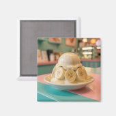 レトロなアイスクリームショップの樹脂製バナナサンデー マグネット (正面/裏面)