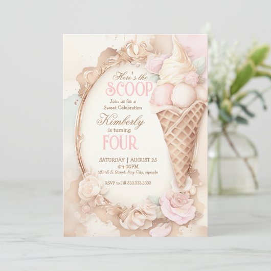 レトロなアイスクリームソーシャルが頬を染めるようなアイスクリーム 招待状 (スタンド正面)