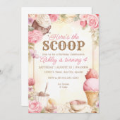 レトロなアイスクリームパーティー ピンクのアイスクリーム 招待状 (正面/裏面)