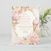 レトロなアイスクリーム、ピンクの花柄アイスクリーム 招待状 (スタンド正面)