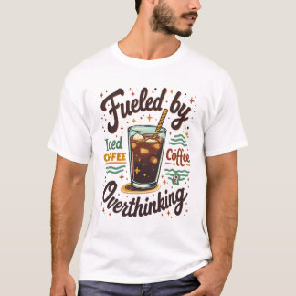 レトロなアイスコーヒーと過剰思考がテーマの面白いグラフィック Tシャツ