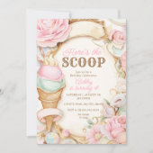 レトロなアイス・クリーム・コーン　パステルピンクのアイス 招待状 (正面)