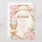 レトロなアイス・クリーム・コーン　パステルピンクのアイス 招待状 (正面/裏面)