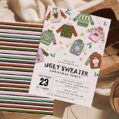 レトロなアグリーセーターのクリスマスパーティー 招待状