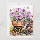 レトロなアスターの花のイラストアート 誕生日パーティー 招待状 (裏面)