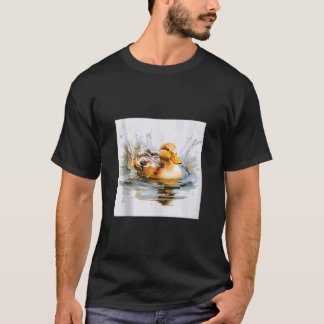 レトロなアヒルの尻尾アヒルかわいいアヒルの水色 Tシャツ