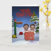 レトロなアフリカ系アメリカ人のクリスマスカード カード (黄色い花)