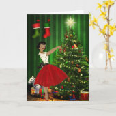 レトロなアフリカ系アメリカ人のクリスマスカード カード (黄色い花)