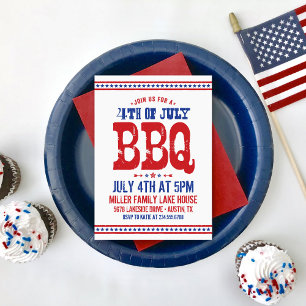レトロなアメリカンカントリー風の7月4日BBQ 招待状