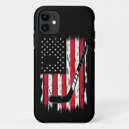 レトロなアメリカ国旗のホッケー ヴィンテージ iPhone 11 ケース