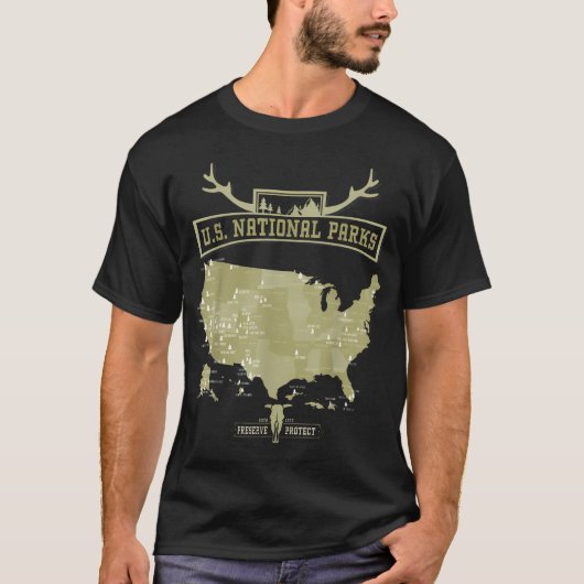 レトロなアメリカ国立公園地図 - ビンテージ アメリカ Tシャツ (正面)