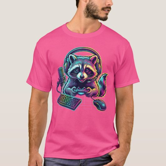レトロなアライグマのゲーマー ゲーム好きのためのヴィンテージ Tシャツ (正面)