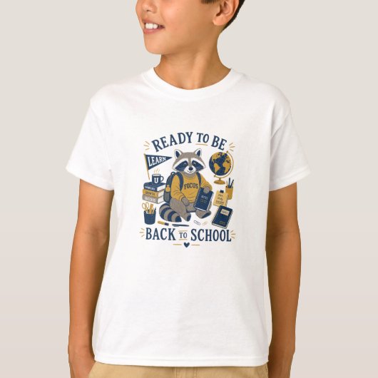 レトロなアライグマの新学期デザイン Tシャツ (正面)