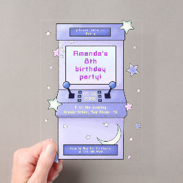 レトロなアーケードゲーム風 かわいい子供の誕生日 アクリル招待状