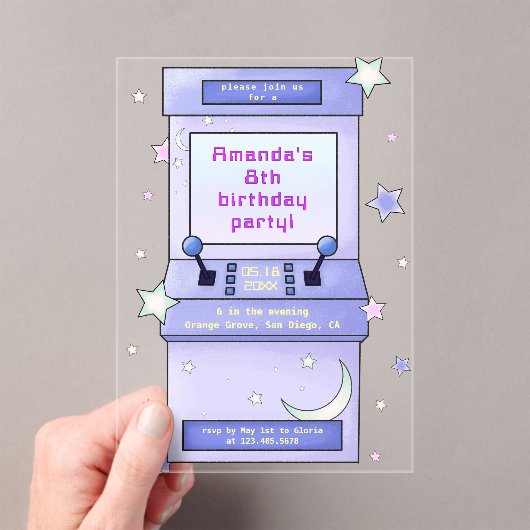レトロなアーケードゲーム風 かわいい子供の誕生日 アクリル招待状 (インサイチュ (ポータブル))