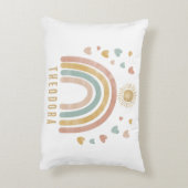 レトロなアースカラーの水彩虹と太陽 アクセントクッション (裏面(縦))