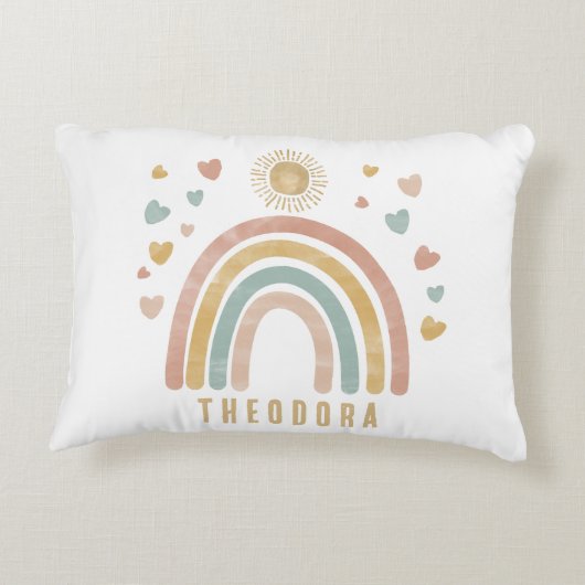 レトロなアースカラーの水彩虹と太陽 アクセントクッション (裏面)