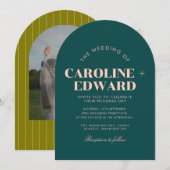 レトロなアーチ型のストライプ結婚式招待状 招待状 (正面/裏面)